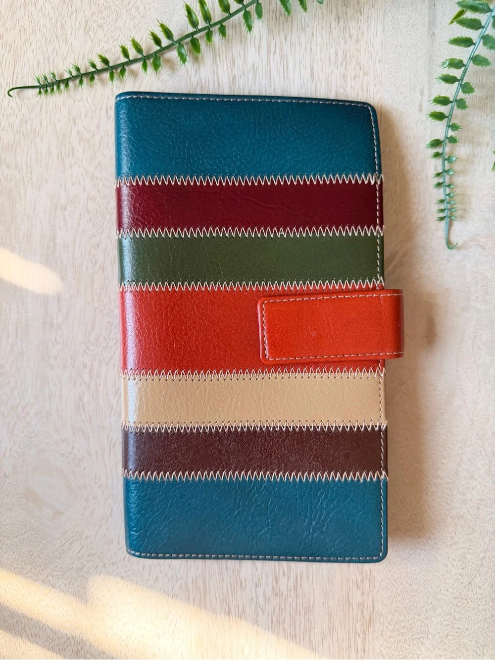 FOSSIL - Leather Travel Wallet Striped Passport Organizer, Never Used